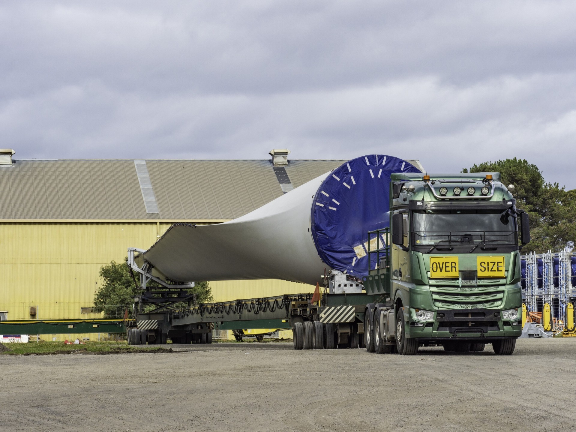 Wind turbine blade on truck